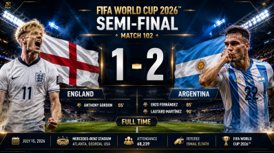 Semi-final • Match 102 — England 1–2 Argentina,  Mercedes-Benz Stadium, Atlanta, Georgia, USA, attendance 68,239 and referee Ismail Elfath